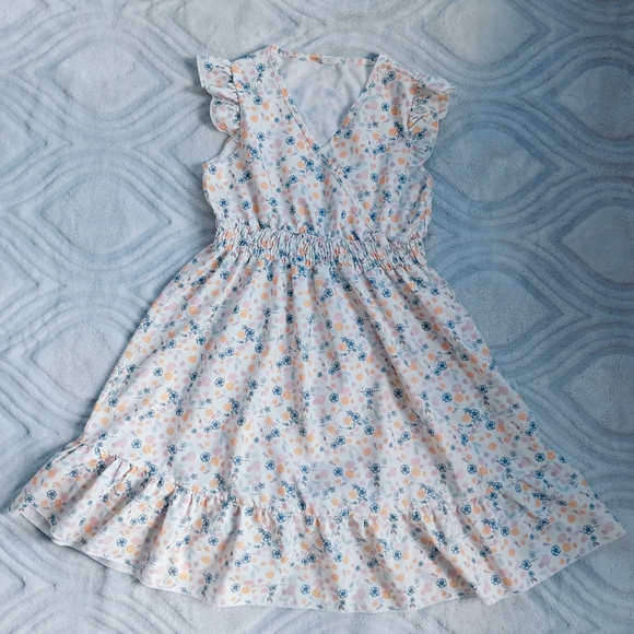 Blue and Yellow Floral Kids Dress - Picture 2 of 4